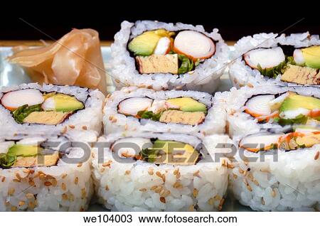 Stock Image - California Rolls Japanese food. Fotosearch
