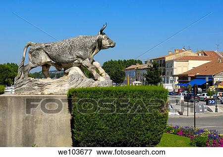 Camargue Bull monument, Beaucaire Bouches-du-Rhône Gard departament, Provence France View Large Photo Image Stock Photo - Camargue Bull monument, Beaucaire Bouches-du-Rhône Gard departament, Provence France. Fotosearch