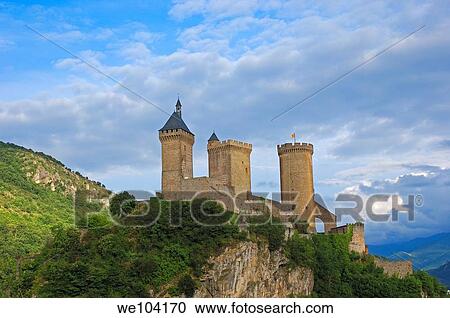 Stock Image - Chateau de Foix castle, Foix, Cathar Country, Ariege, Midi Pyrenees, France. Fotosearch