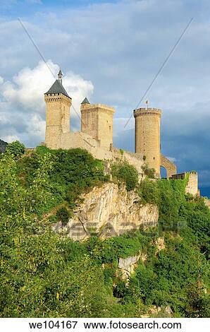 Stock Photo - Chateau de Foix castle, Foix, Cathar Country, Ariege, Midi Pyrenees, France. Fotosearch