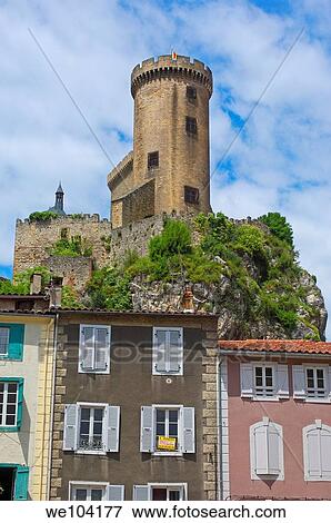 Chateau de Foix castle, Foix, Cathar Country, Ariege, Midi Pyrenees, France View Large Photo Image Stock Photo - Chateau de Foix castle, Foix, Cathar Country, Ariege, Midi Pyrenees, France. Fotosearch