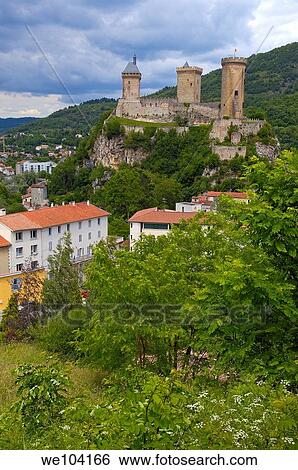 Chateau de Foix castle, Foix, Cathar Country, Ariege, Midi Pyrenees, France View Large Photo Image Stock Photograph - Chateau de Foix castle, Foix, Cathar Country, Ariege, Midi Pyrenees, France. Fotosearch