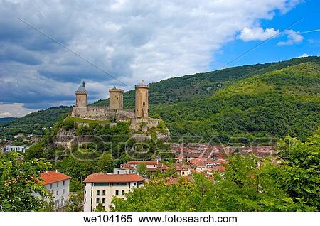 Chateau de Foix castle, Foix, Cathar Country, Ariege, Midi Pyrenees, France View Large Photo Image Stock Photography - Chateau de Foix castle, Foix, Cathar Country, Ariege, Midi Pyrenees, France. Fotosearch