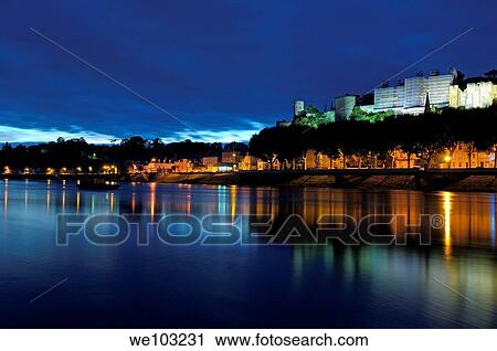Chinon Castle and Vienne River at dusk, Chinon, Indre-et-Loire, Loire Valley, France View Large Photo Image Stock Image - Chinon Castle and Vienne River at dusk, Chinon, Indre-et-Loire, Loire Valley, France. Fotosearch