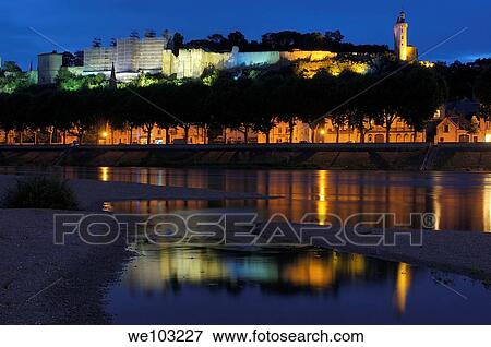 Chinon Castle and Vienne River at dusk, Chinon, Indre-et-Loire, Loire Valley, France View Large Photo Image Stock Photo - Chinon Castle and Vienne River at dusk, Chinon, Indre-et-Loire, Loire Valley, France. Fotosearch