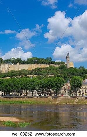 Stock Image - Chinon Castle and Vienne River, Chinon, Indre-et-Loire, Loire Valley, France. Fotosearch