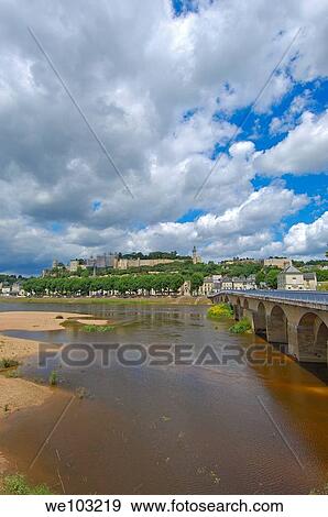 Stock Photo - Chinon Castle and Vienne River, Chinon, Indre-et-Loire, Loire Valley, France. Fotosearch