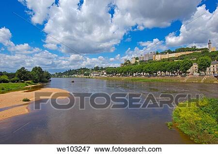 Chinon Castle and Vienne River, Chinon, Indre-et-Loire, Loire Valley, France View Large Photo Image Stock Photo - Chinon Castle and Vienne River, Chinon, Indre-et-Loire, Loire Valley, France. Fotosearch