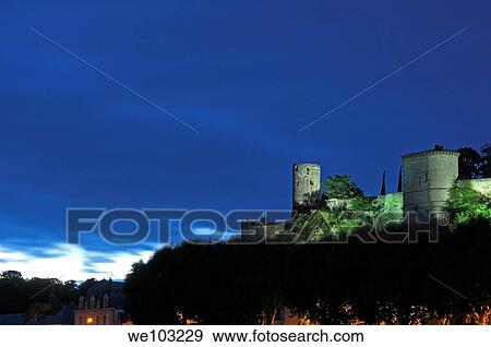 Chinon Castle at dusk, Chinon, Indre-et-Loire, Loire Valley, France View Large Photo Image Stock Photo - Chinon Castle at dusk, Chinon, Indre-et-Loire, Loire Valley, France. Fotosearch