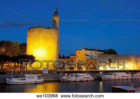 Stock Photo - Constance Tower at Dusk Aigues Mortes Petit Camargue, Gard department Languedoc- Roussillon region, France. Fotosearch