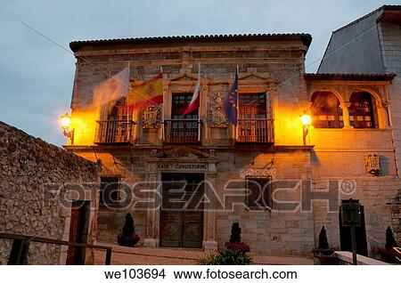 Facade of town hall at night San Vicente de la Barquera, Cantabria province, Spain View Large Photo Image Picture - Facade of town hall at night San Vicente de la Barquera, Cantabria province, Spain. Fotosearch