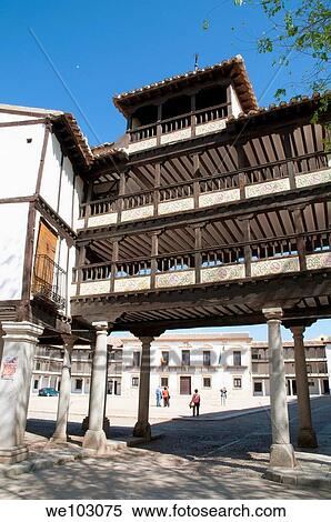 Main Square from the arcade. Tembleque, Toledo province, Castilla La Mancha, Spain. View Large Photo Image Stock Photography - Main Square from the arcade. Tembleque, Toledo province, Castilla La Mancha, Spain.. Fotosearch