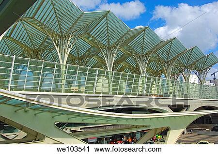 Stock Image - Oriente railway station by Santiagio Calatrava, Gare do Oriente at parque das naçoes, site expo 98, Lisbon, Portugal, Europe. Fotosearch