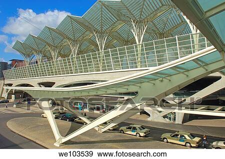 Stock Photo - Oriente railway station by Santiagio Calatrava, Gare do Oriente at parque das naçoes, site expo 98, Lisbon, Portugal, Europe. Fotosearch