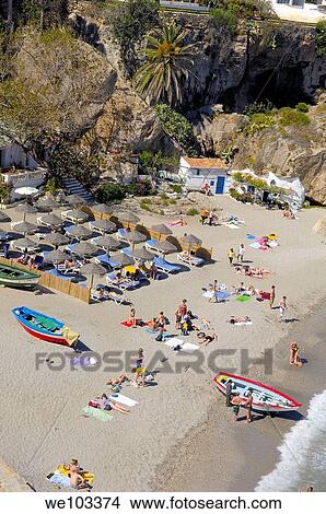 Playa de Calahonda Calahonda Beach, view from Balcon de Europa Balcony of Europe, Nerja, Costa del Sol Malaga province Andalusia Spain View Large Photo Image Picture - Playa de Calahonda Calahonda Beach, view from Balcon de Europa Balcony of Europe, Nerja, Costa del Sol Malaga province Andalusia Spain. Fotosearch