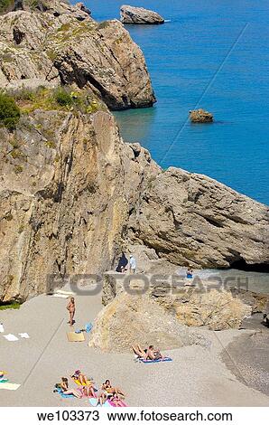 Playa de Calahonda Calahonda Beach, view from Balcon de Europa Balcony of Europe, Nerja, Costa del Sol Malaga province Andalusia Spain View Large Photo Image Stock Image - Playa de Calahonda Calahonda Beach, view from Balcon de Europa Balcony of Europe, Nerja, Costa del Sol Malaga province Andalusia Spain. Fotosearch