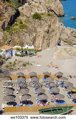 Stock Photography - Playa de Calahonda Calahonda Beach, view from Balcon de Europa Balcony of Europe, Nerja, Costa del Sol Malaga province Andalusia Spain. Fotosearch