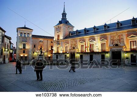 Stock Photo - Plaza de la Villa, night view. Madrid, Spain.. Fotosearch