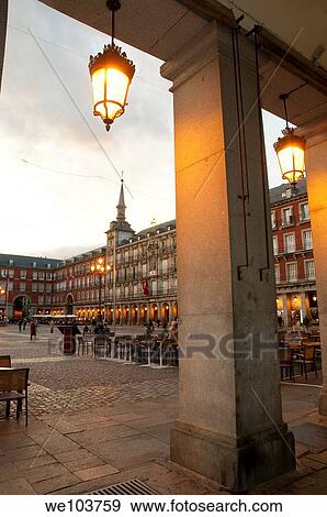 Plaza Mayor at sunset. Madrid, Spain. View Large Photo Image Stock Photo - Plaza Mayor at sunset. Madrid, Spain.. Fotosearch