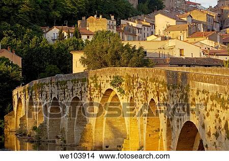 River Orb and Old Bridge? Pont Vieux? B? ziers H? rault, Languedoc-Roussillon Francia View Large Photo Image Picture - River Orb and Old Bridge? Pont Vieux? B? ziers H? rault, Languedoc-Roussillon Francia. Fotosearch