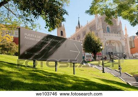 Stock Photograph - San Jer? nimo el Real church and The Prado Museum entrance. Madrid, Spain.. Fotosearch