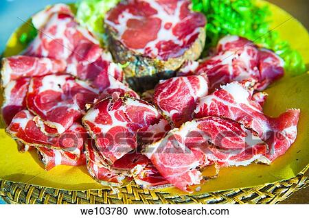 sliced cold pork meat View Large Photo Image Stock Image - sliced cold pork meat. Fotosearch