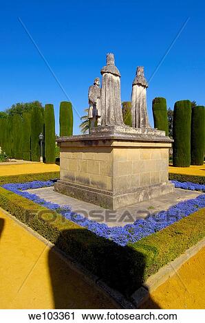 Statues of Queen Isabel, King Fernando and Christopher Columbus in the gardens of the Alcazar of Catholic Kings, Cordoba Andalusia, Spain View Large Photo Image Stock Image - Statues of Queen Isabel, King Fernando and Christopher Columbus in the gardens of the Alcazar of Catholic Kings, Cordoba Andalusia, Spain. Fotosearch