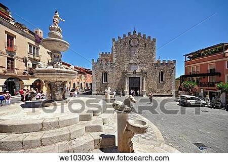 Taormina, Cathedral square View Large Photo Image Picture - Taormina, Cathedral square. Fotosearch