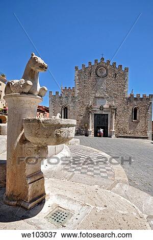 Taormina, Cathedral square View Large Photo Image Stock Photo - Taormina, Cathedral square. Fotosearch