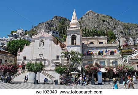 Taormina, Piazza IX Aprile View Large Photo Image Stock Image - Taormina, Piazza IX Aprile. Fotosearch