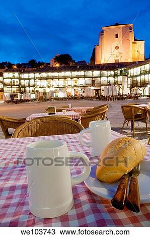 Terrace in Main Square, night view. Chinch? n, Madrid province, Spain. View Large Photo Image Stock Image - Terrace in Main Square, night view. Chinch? n, Madrid province, Spain.. Fotosearch