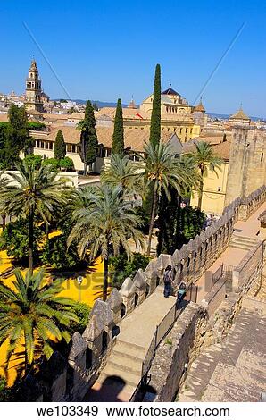 The Alcazar of Catholic Kings and minaret tower of the Great Mosque Cordoba Andalusia, Spain View Large Photo Image Stock Photo - The Alcazar of Catholic Kings and minaret tower of the Great Mosque Cordoba Andalusia, Spain. Fotosearch