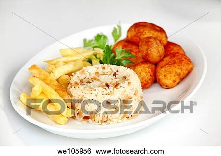 A plate of carbohydrates with baked potato rice and french fries View Large Photo Image Stock Photograph - A plate of carbohydrates with baked potato rice and french fries. Fotosearch