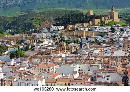 Stock Image - Alcazaba fortress (12th-16th century), Antequera, Malaga province, Andalusia, Spain. Fotosearch