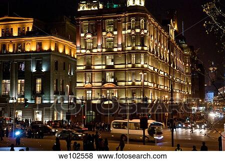 Architecture in the Bund at night, Shanghai, China View Large Photo Image Stock Photo - Architecture in the Bund at night, Shanghai, China. Fotosearch