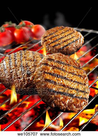 B-B-Q burgers cooking View Large Photo Image Stock Photo - B-B-Q burgers cooking. Fotosearch