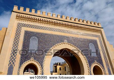 Bab Boujeloud in Fes el Bali medina Morocco known as the Blue Gate View Large Photo Image Stock Photography - Bab Boujeloud in Fes el Bali medina Morocco known as the Blue Gate. Fotosearch