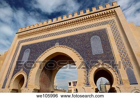 Bab Boujeloud in Fes Morocco medina known as the Blue Gate View Large Photo Image Stock Photograph - Bab Boujeloud in Fes Morocco medina known as the Blue Gate. Fotosearch