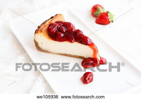 Baked Cheesecake with cherry sauce View Large Photo Image Stock Photograph - Baked Cheesecake with cherry sauce. Fotosearch