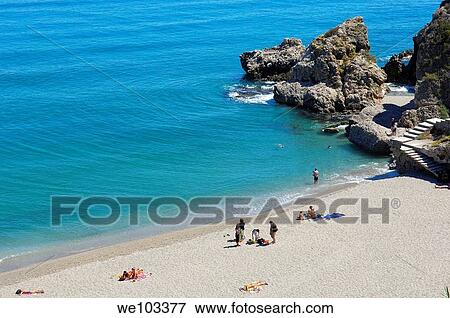 Stock Photo - Beach, Nerja, Costa del Sol, Malaga province, Andalusia, Spain. Fotosearch
