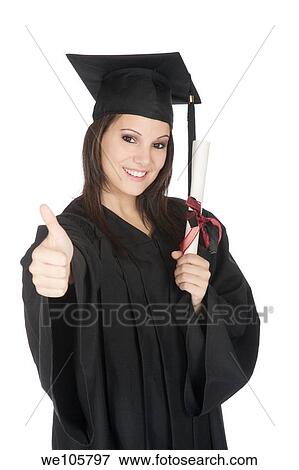 Beautiful Caucasian woman posing in a black graduation gown View Large Photo Image Stock Photo - Beautiful Caucasian woman posing in a black graduation gown. Fotosearch