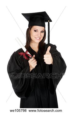 Beautiful Caucasian woman posing in a black graduation gown View Large Photo Image Stock Photo - Beautiful Caucasian woman posing in a black graduation gown. Fotosearch