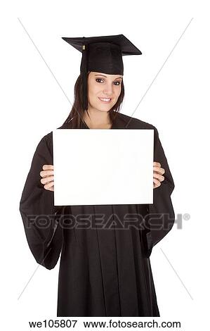 Beautiful Caucasian woman posing in a black graduation gown View Large Photo Image Stock Photo - Beautiful Caucasian woman posing in a black graduation gown. Fotosearch