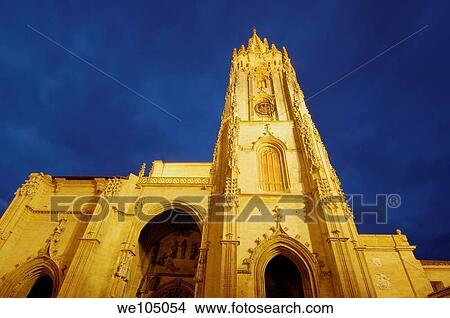 Picture - Cathedral in Plaza de Alfonso II el Casto at dusk, Oviedo, Asturias, Spain. Fotosearch