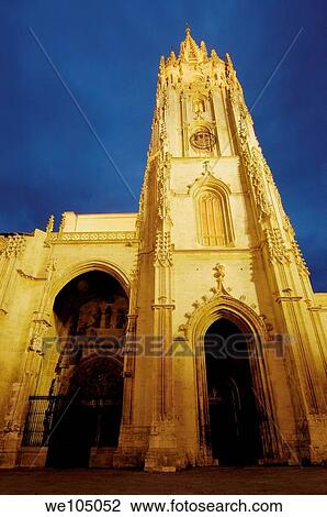 Cathedral in Plaza de Alfonso II el Casto at dusk, Oviedo, Asturias, Spain View Large Photo Image Stock Image - Cathedral in Plaza de Alfonso II el Casto at dusk, Oviedo, Asturias, Spain. Fotosearch