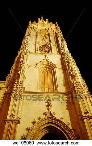 Stock Image - Cathedral in Plaza de Alfonso II el Casto at night, Oviedo, Asturias, Spain. Fotosearch