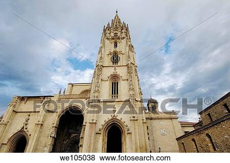 Stock Photo - Cathedral in Plaza de Alfonso II el Casto, Oviedo, Asturias, Spain. Fotosearch
