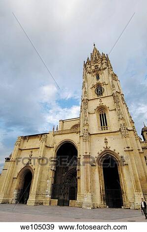 Cathedral in Plaza de Alfonso II el Casto, Oviedo, Asturias, Spain View Large Photo Image Stock Photo - Cathedral in Plaza de Alfonso II el Casto, Oviedo, Asturias, Spain. Fotosearch