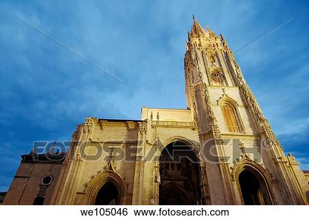 Cathedral in Plaza de Alfonso II el Casto at dusk, Oviedo, Asturias, Spain View Large Photo Image Stock Photograph - Cathedral in Plaza de Alfonso II el Casto at dusk, Oviedo, Asturias, Spain. Fotosearch