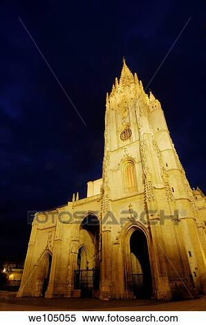 Cathedral in Plaza de Alfonso II el Casto at dusk, Oviedo, Asturias, Spain View Large Photo Image Stock Photography - Cathedral in Plaza de Alfonso II el Casto at dusk, Oviedo, Asturias, Spain. Fotosearch
